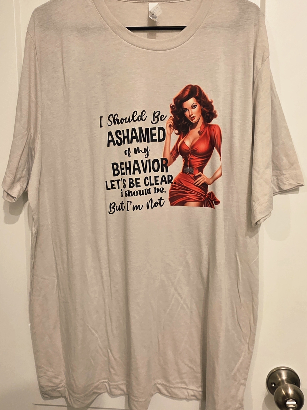Custom NwT Bella Canvas Cream Tee with Red Pinup Graphic